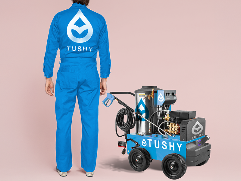 Tushy branded pressure washer truck