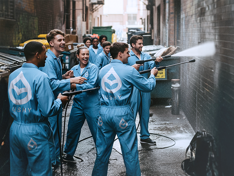 Tushy street team power-washing activation